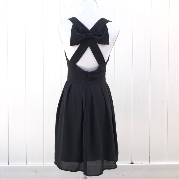 NEW Black Fit & Flare Dress w/ Bow - Picture 4 of 7